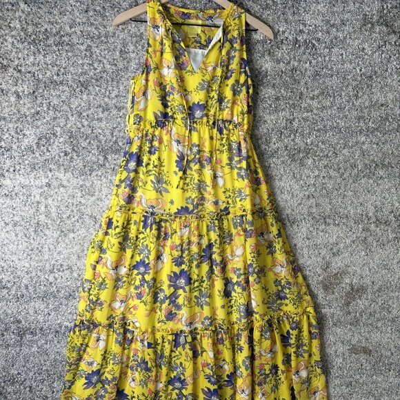 Maeve Dress Womens 4P Yellow Floral Tiered Maxi Sleeveless V-Neck Anthropologie - Picture 1 of 6